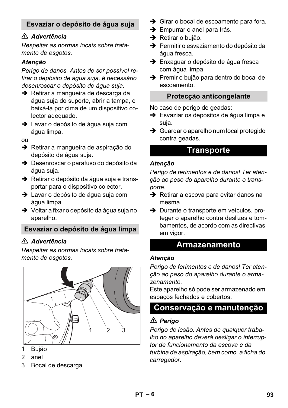 Transporte armazenamento conservação e manutenção | Karcher BD 40-12 C Bp Pack User Manual | Page 93 / 374