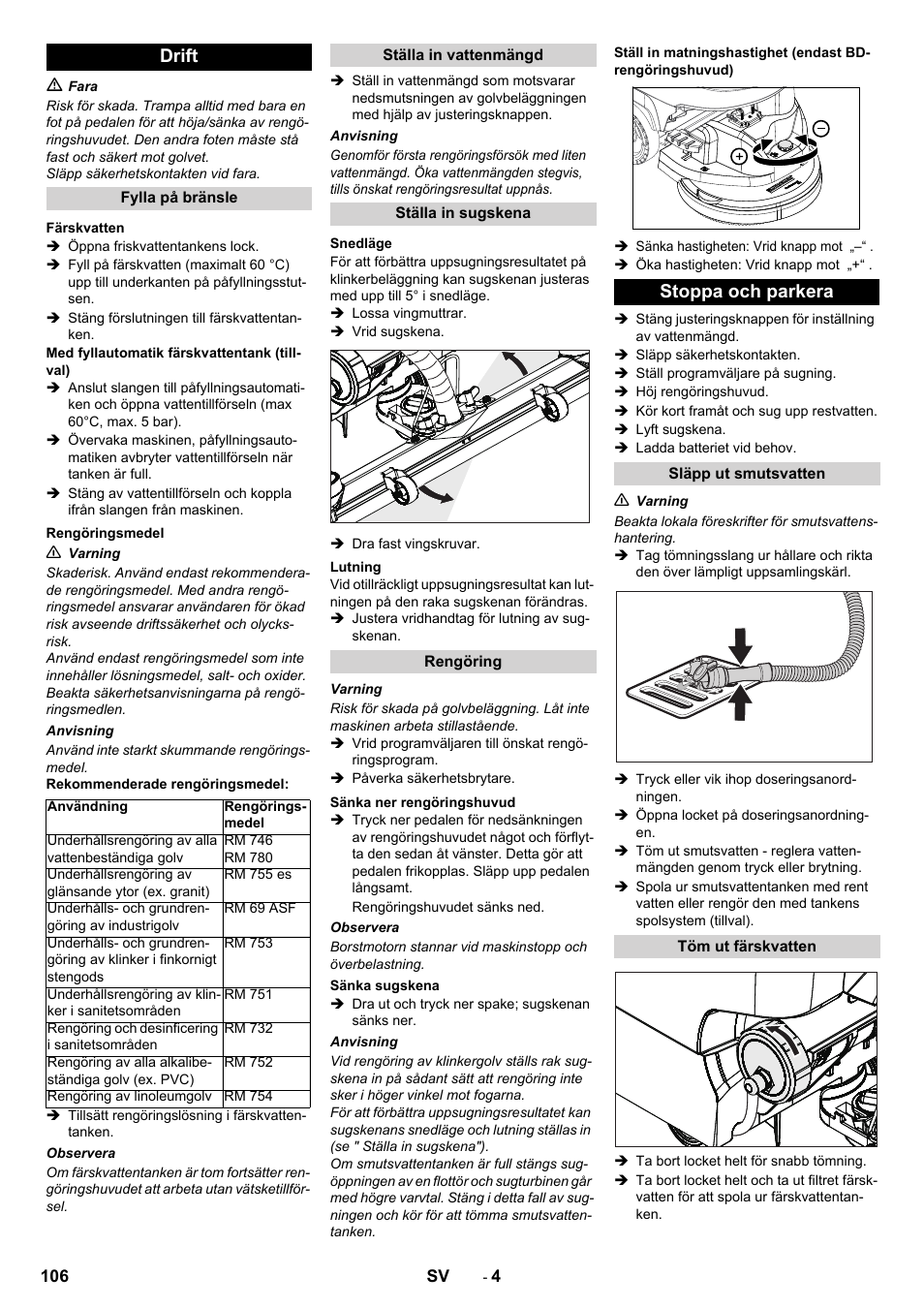 Drift, Stoppa och parkera | Karcher B 40 C Ep R 55 User Manual | Page 106 / 276