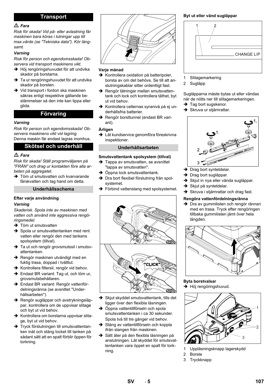 Transport förvaring skötsel och underhåll | Karcher B 40 C Ep R 55 User Manual | Page 107 / 276