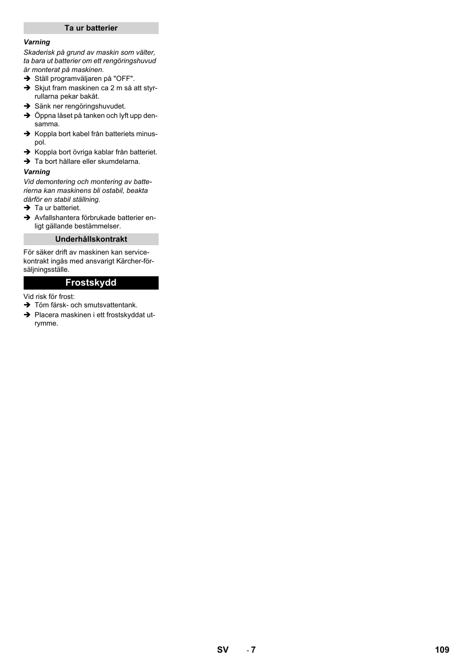 Frostskydd | Karcher B 40 C Ep R 55 User Manual | Page 109 / 276