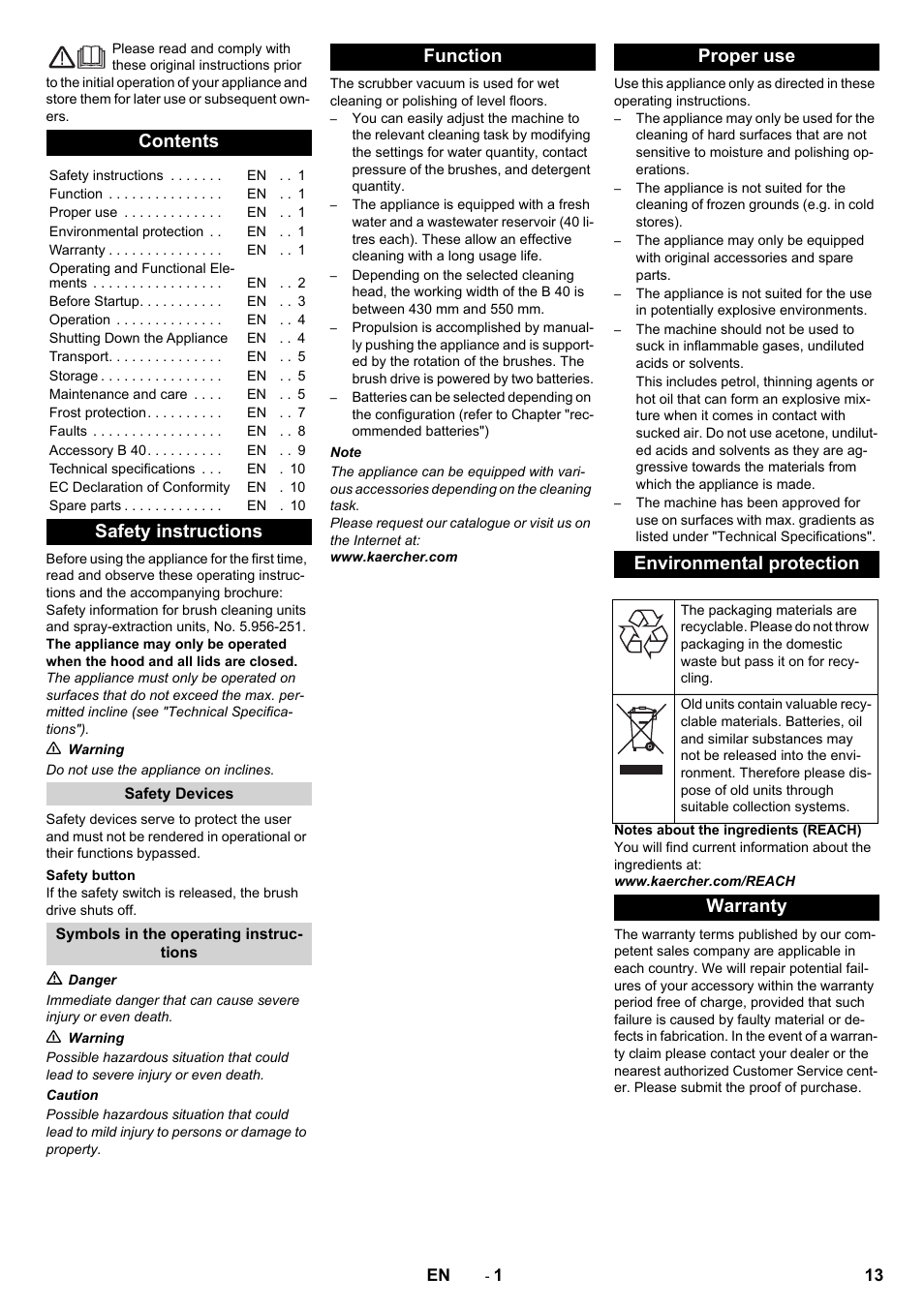 Karcher B 40 C Ep R 55 User Manual | Page 13 / 276