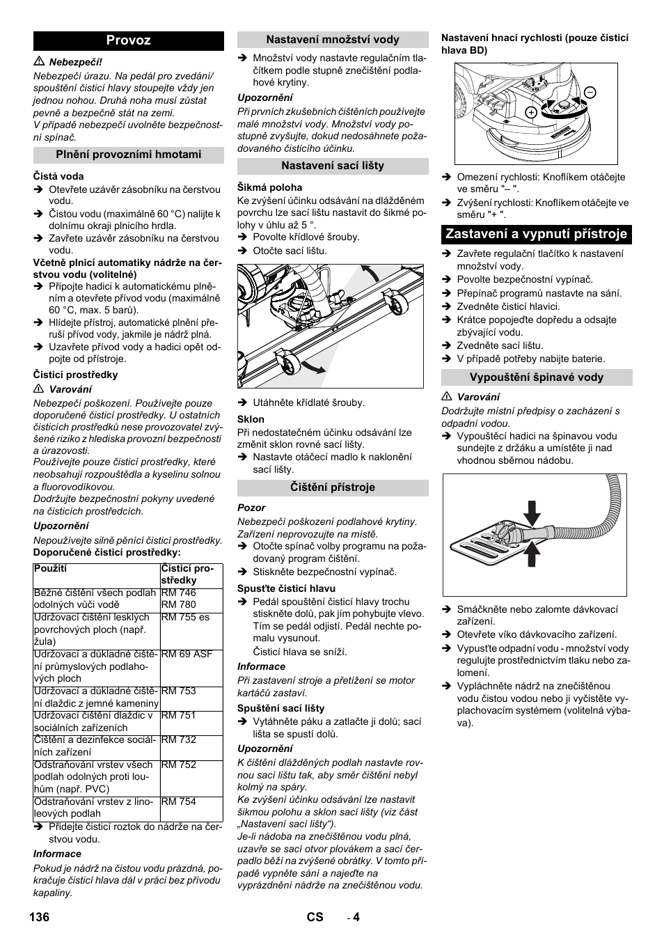 Provoz, Zastavení a vypnutí přístroje | Karcher B 40 C Ep R 55 User Manual | Page 136 / 276