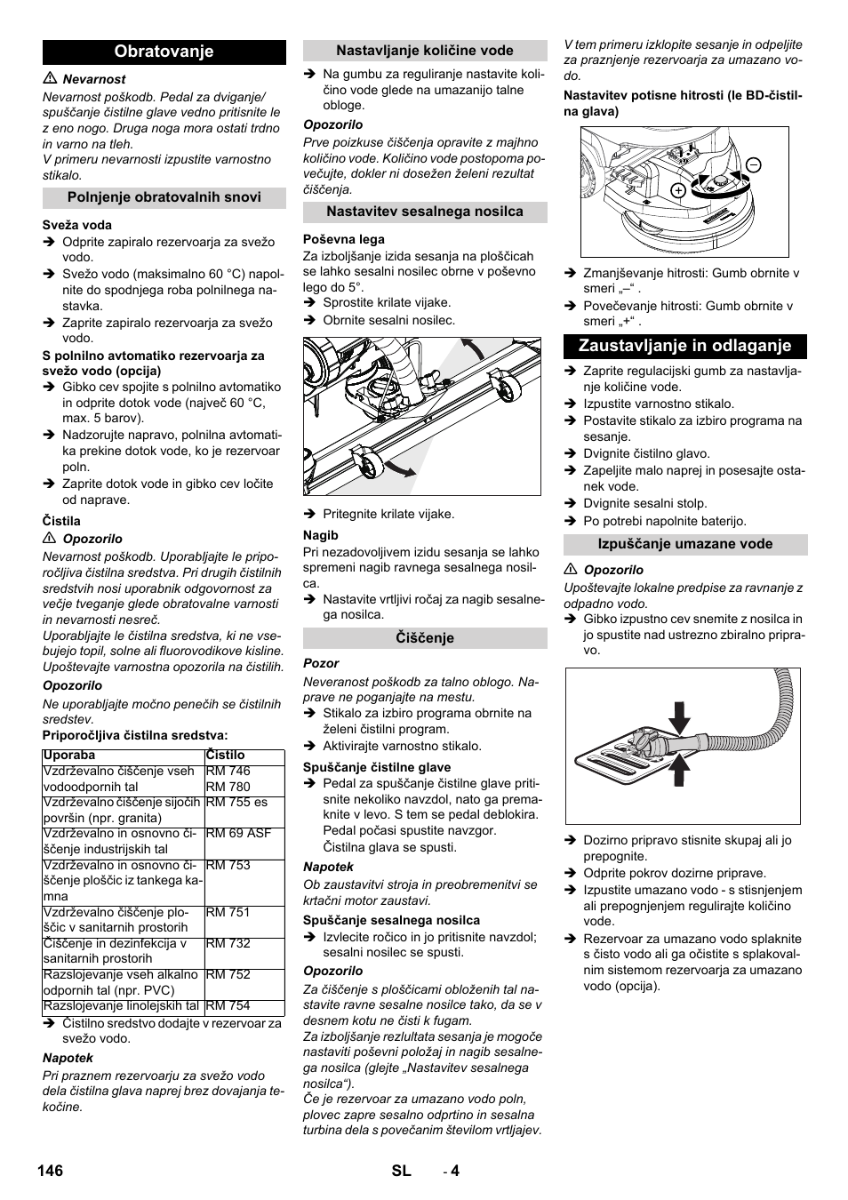 Obratovanje, Zaustavljanje in odlaganje | Karcher B 40 C Ep R 55 User Manual | Page 146 / 276