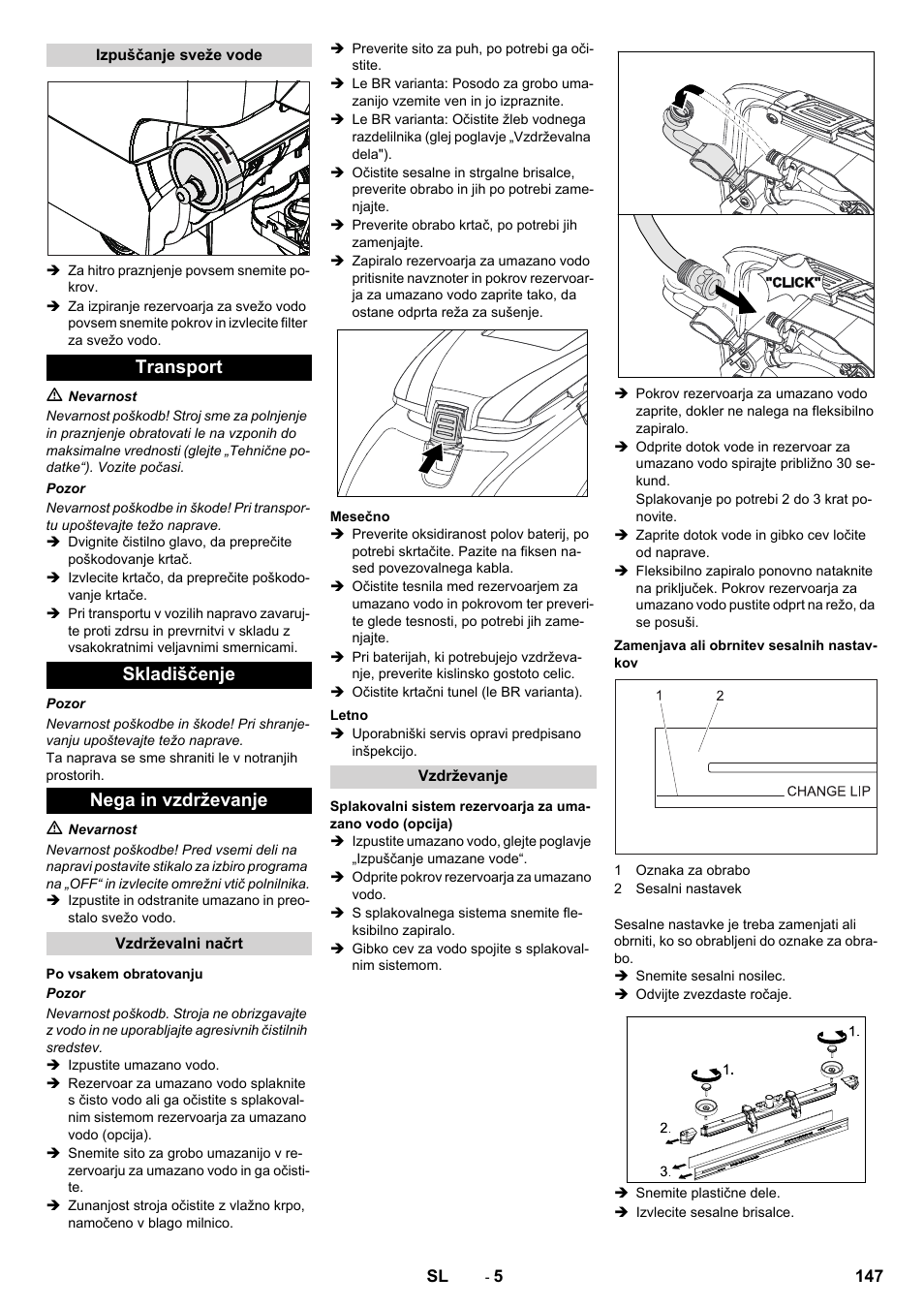 Transport skladiščenje nega in vzdrževanje | Karcher B 40 C Ep R 55 User Manual | Page 147 / 276