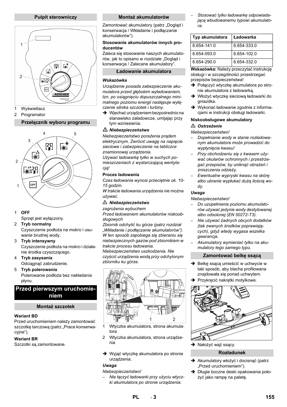 Przed pierwszym uruchomie- niem | Karcher B 40 C Ep R 55 User Manual | Page 155 / 276
