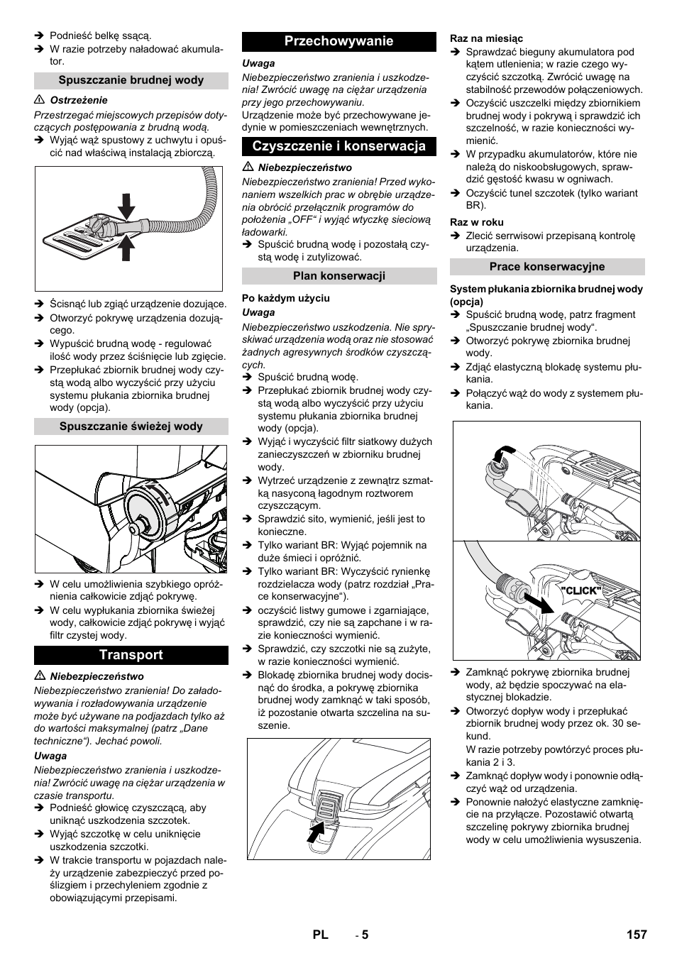 Transport przechowywanie czyszczenie i konserwacja | Karcher B 40 C Ep R 55 User Manual | Page 157 / 276