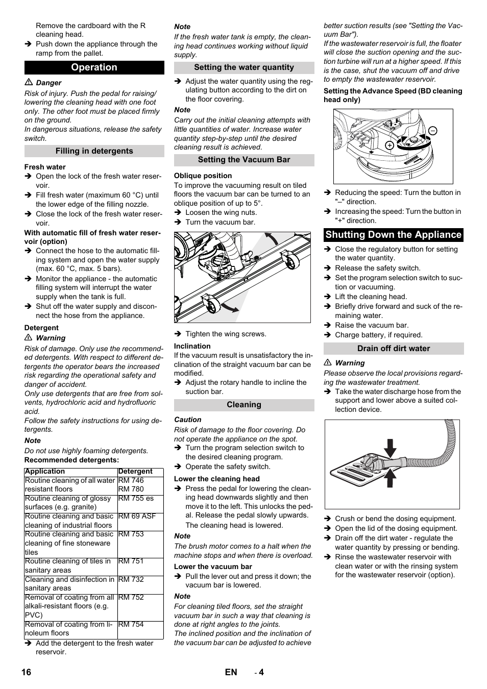 Operation, Shutting down the appliance | Karcher B 40 C Ep R 55 User Manual | Page 16 / 276