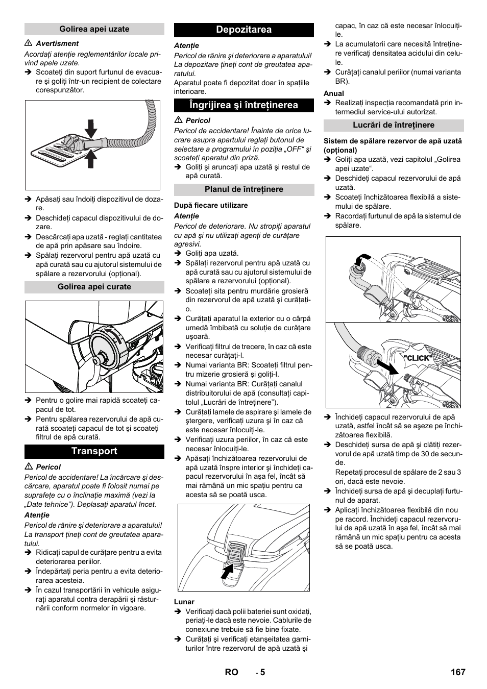 Transport depozitarea îngrijirea şi întreţinerea | Karcher B 40 C Ep R 55 User Manual | Page 167 / 276