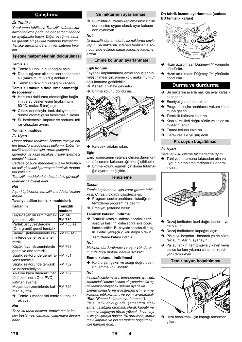 Çalıştırma, Durma ve durdurma | Karcher B 40 C Ep R 55 User Manual | Page 176 / 276