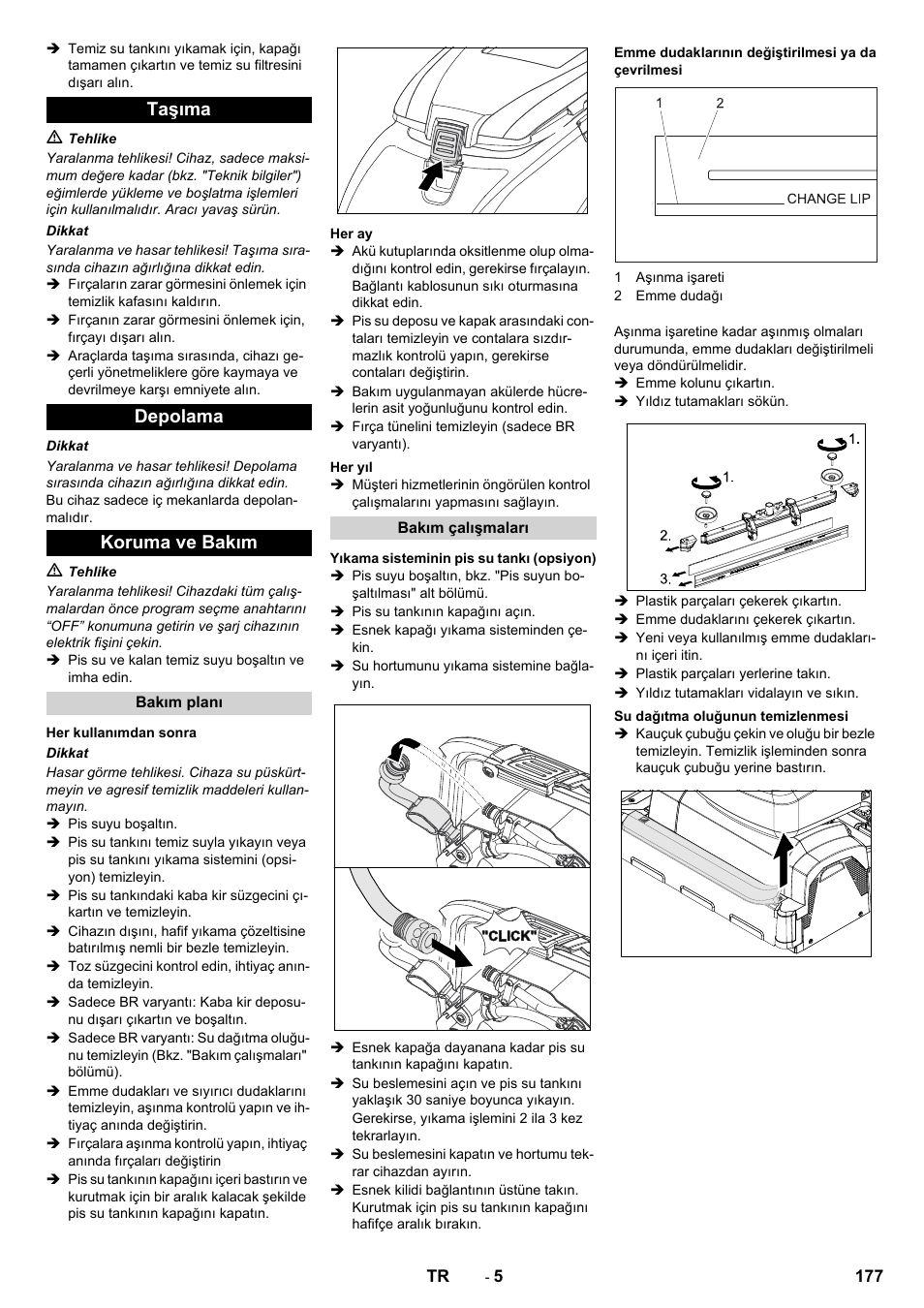 Taşıma depolama koruma ve bakım | Karcher B 40 C Ep R 55 User Manual | Page 177 / 276