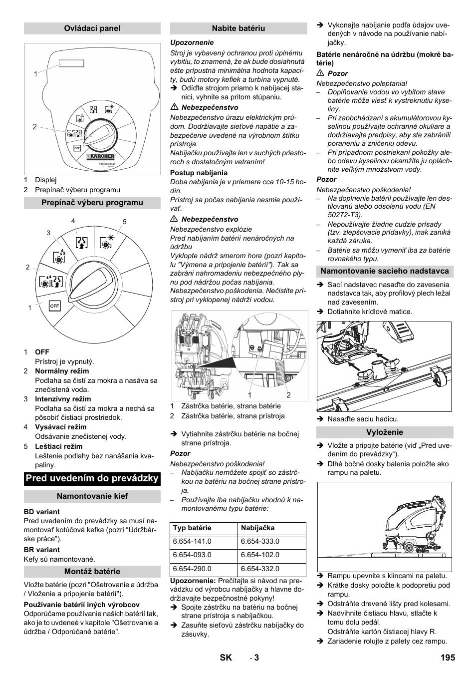 Pred uvedením do prevádzky | Karcher B 40 C Ep R 55 User Manual | Page 195 / 276
