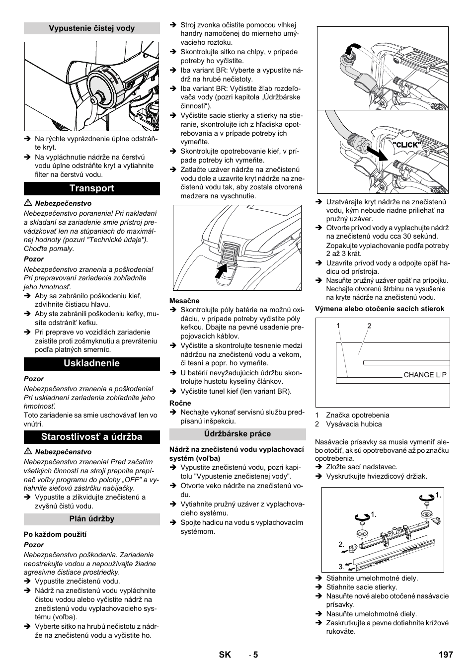 Transport uskladnenie starostlivosť a údržba | Karcher B 40 C Ep R 55 User Manual | Page 197 / 276