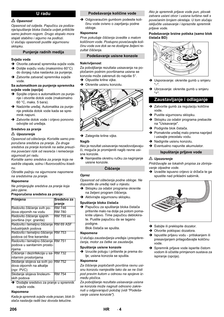 U radu, Zaustavljanje i odlaganje | Karcher B 40 C Ep R 55 User Manual | Page 206 / 276