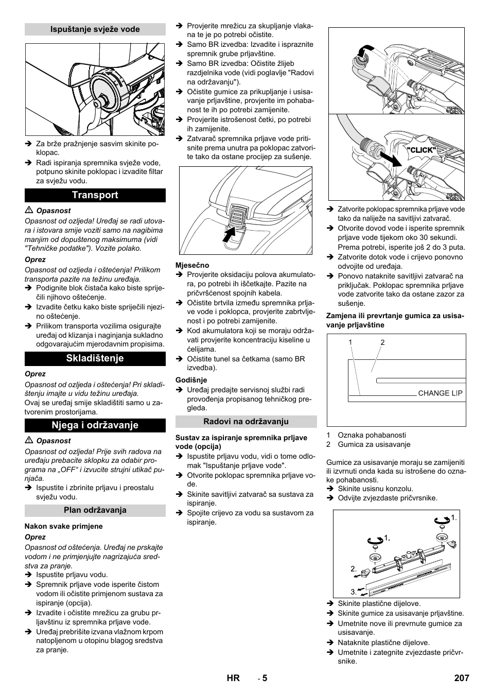 Transport skladištenje njega i održavanje | Karcher B 40 C Ep R 55 User Manual | Page 207 / 276