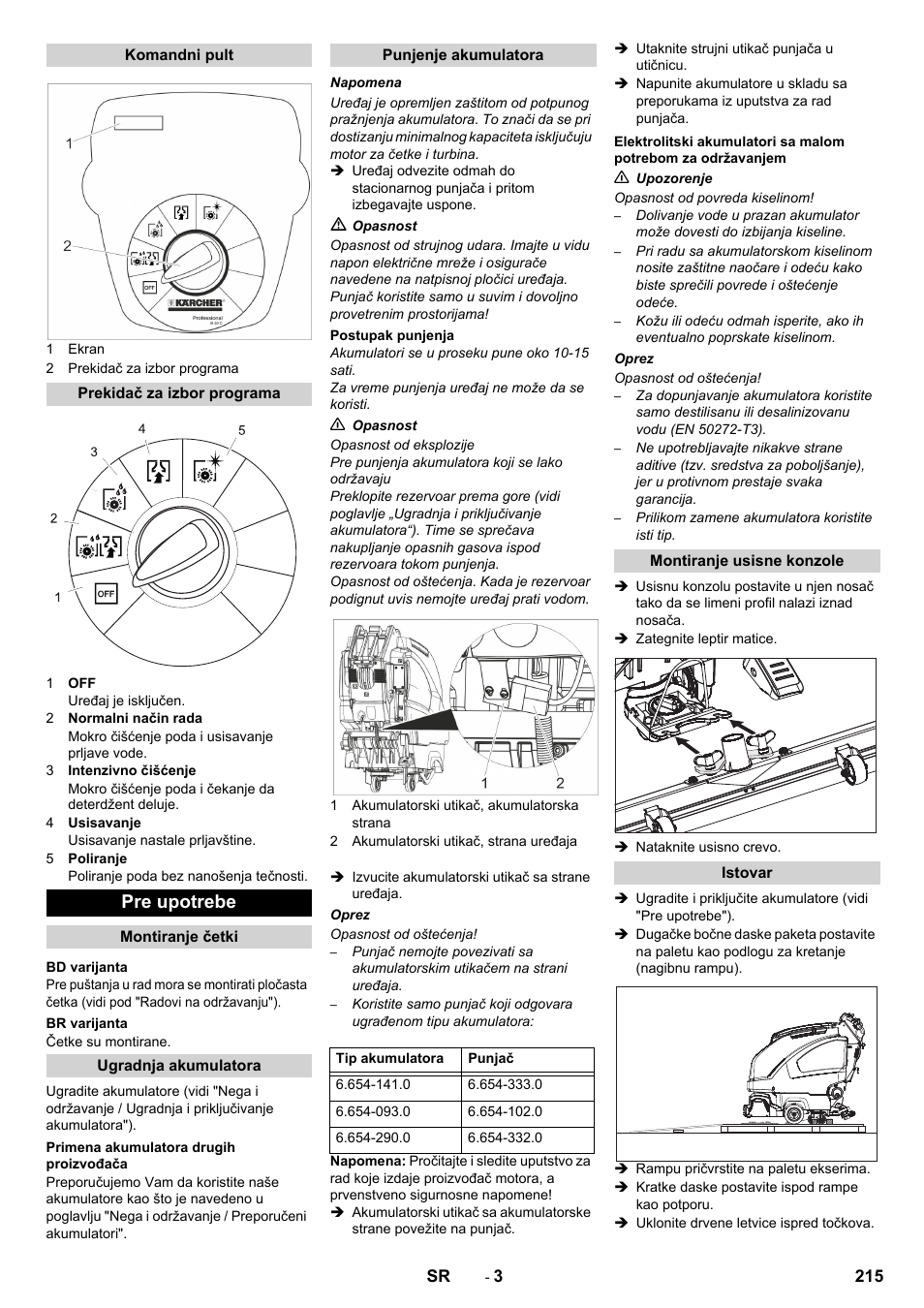 Pre upotrebe | Karcher B 40 C Ep R 55 User Manual | Page 215 / 276