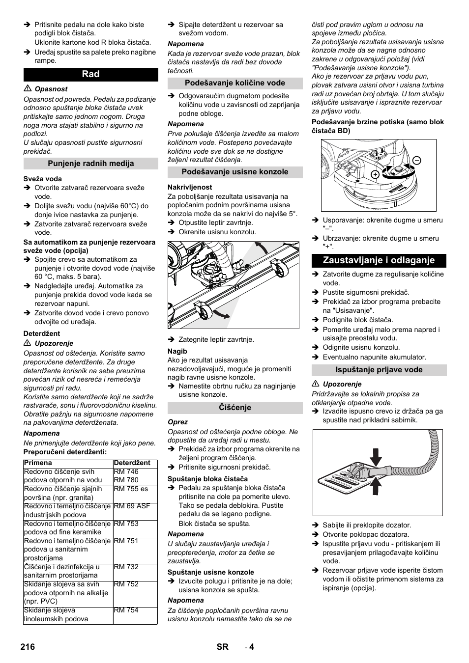 Zaustavljanje i odlaganje | Karcher B 40 C Ep R 55 User Manual | Page 216 / 276