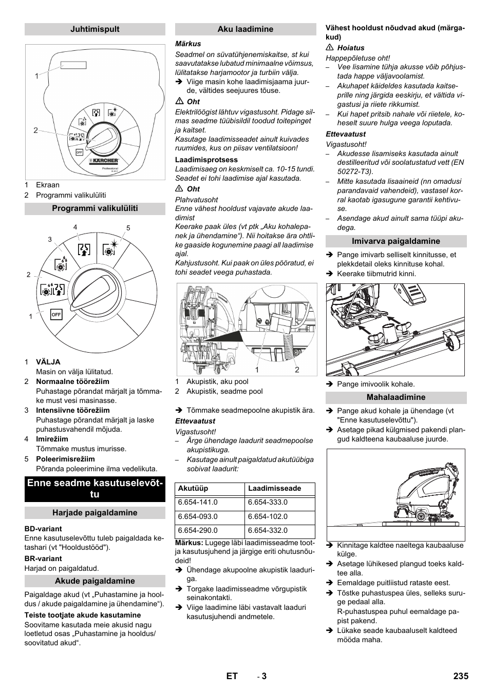 Enne seadme kasutuselevõt- tu | Karcher B 40 C Ep R 55 User Manual | Page 235 / 276