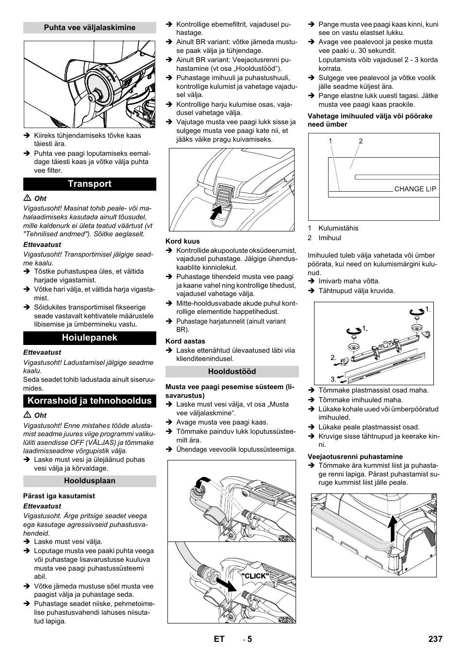 Transport hoiulepanek korrashoid ja tehnohooldus | Karcher B 40 C Ep R 55 User Manual | Page 237 / 276