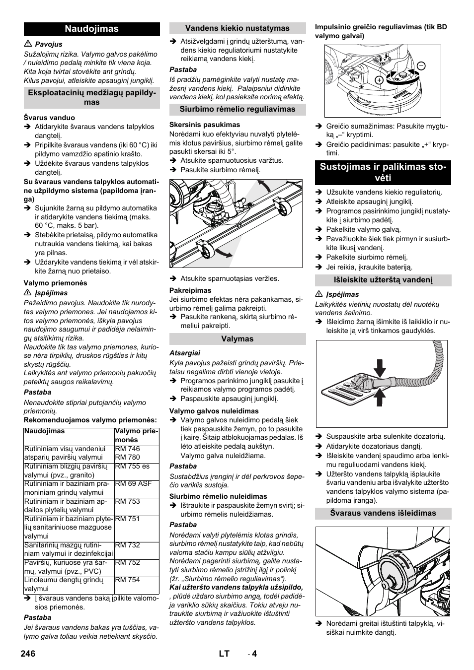 Naudojimas, Sustojimas ir palikimas sto- vėti | Karcher B 40 C Ep R 55 User Manual | Page 246 / 276