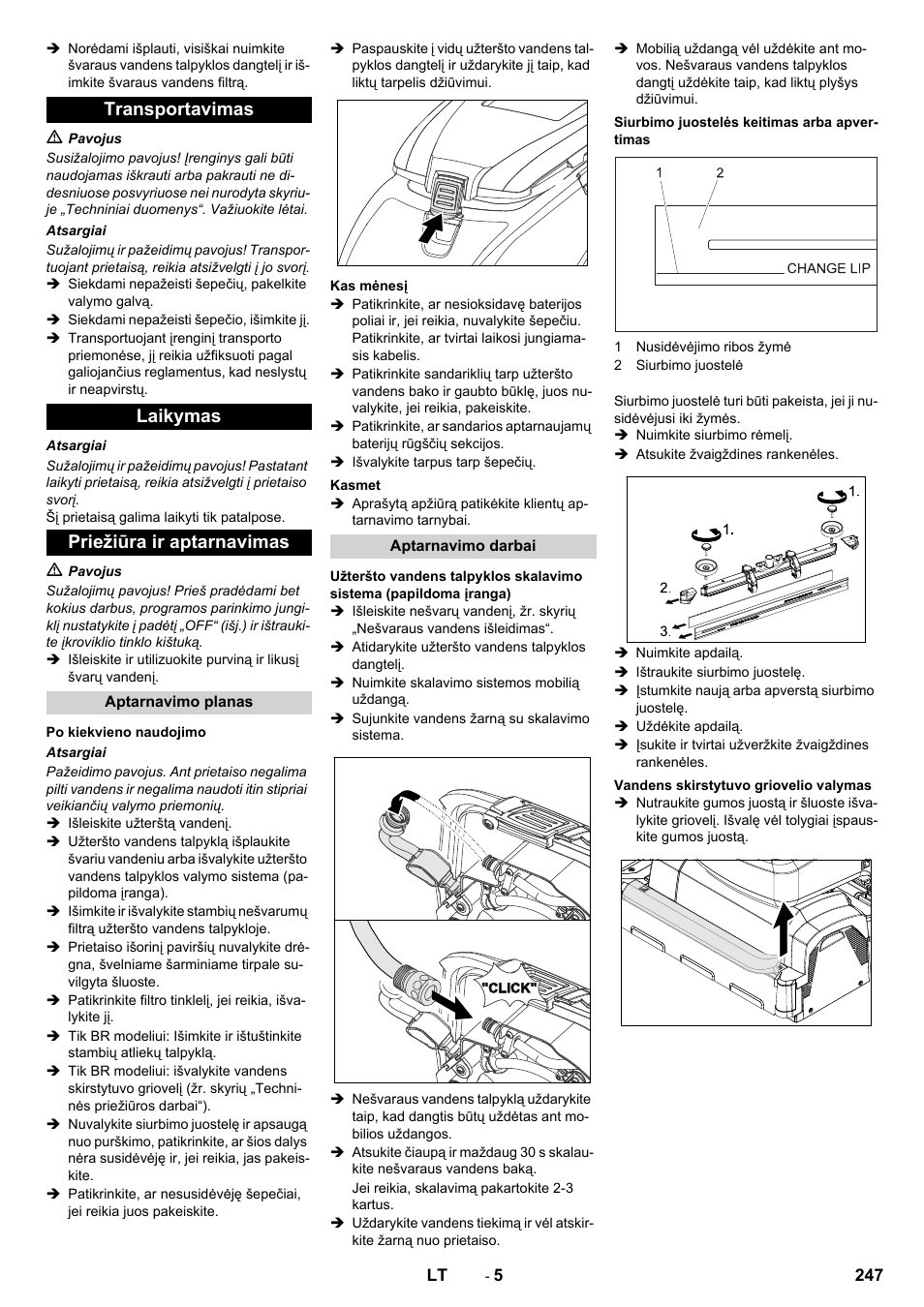 Transportavimas laikymas priežiūra ir aptarnavimas | Karcher B 40 C Ep R 55 User Manual | Page 247 / 276
