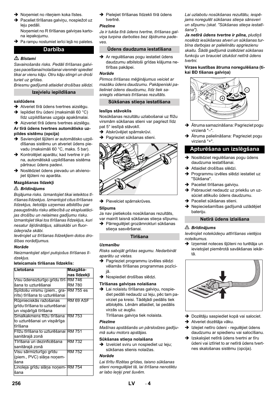 Darbība, Apturēšana un izslēgšana | Karcher B 40 C Ep R 55 User Manual | Page 256 / 276
