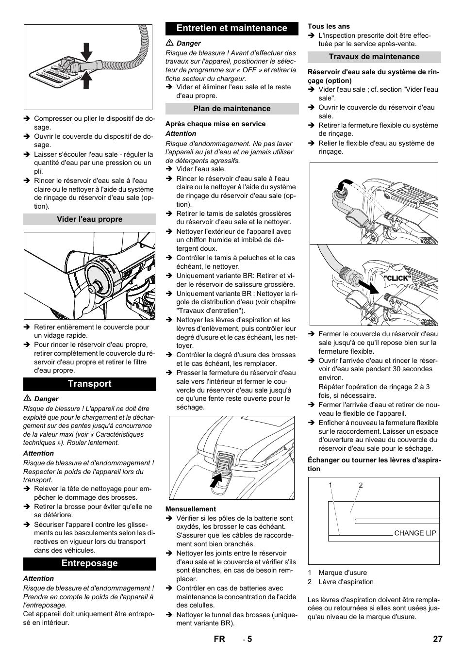 Transport entreposage entretien et maintenance | Karcher B 40 C Ep R 55 User Manual | Page 27 / 276