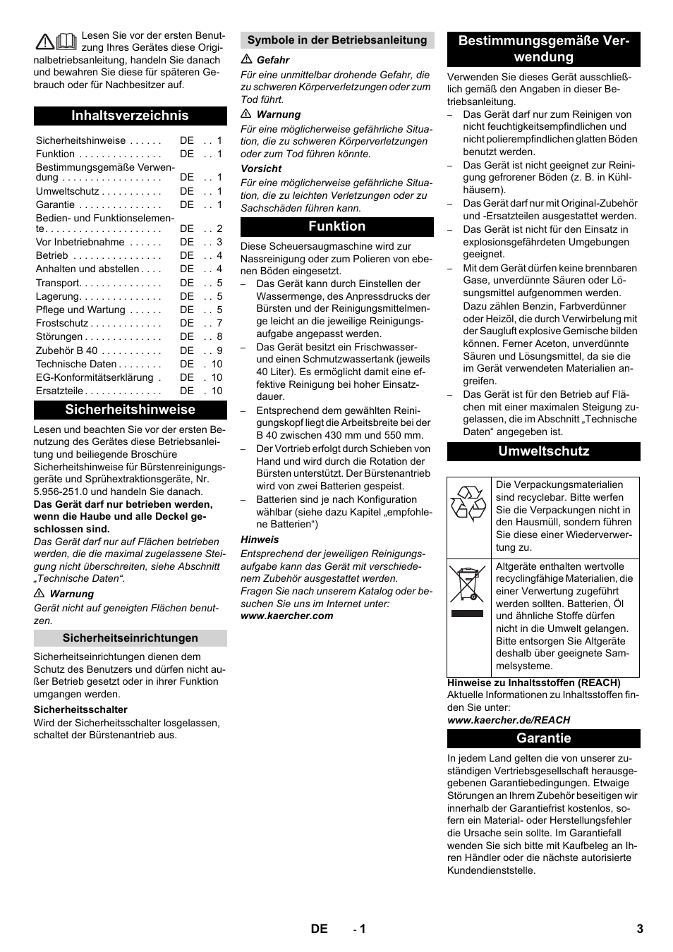 Karcher B 40 C Ep R 55 User Manual | Page 3 / 276