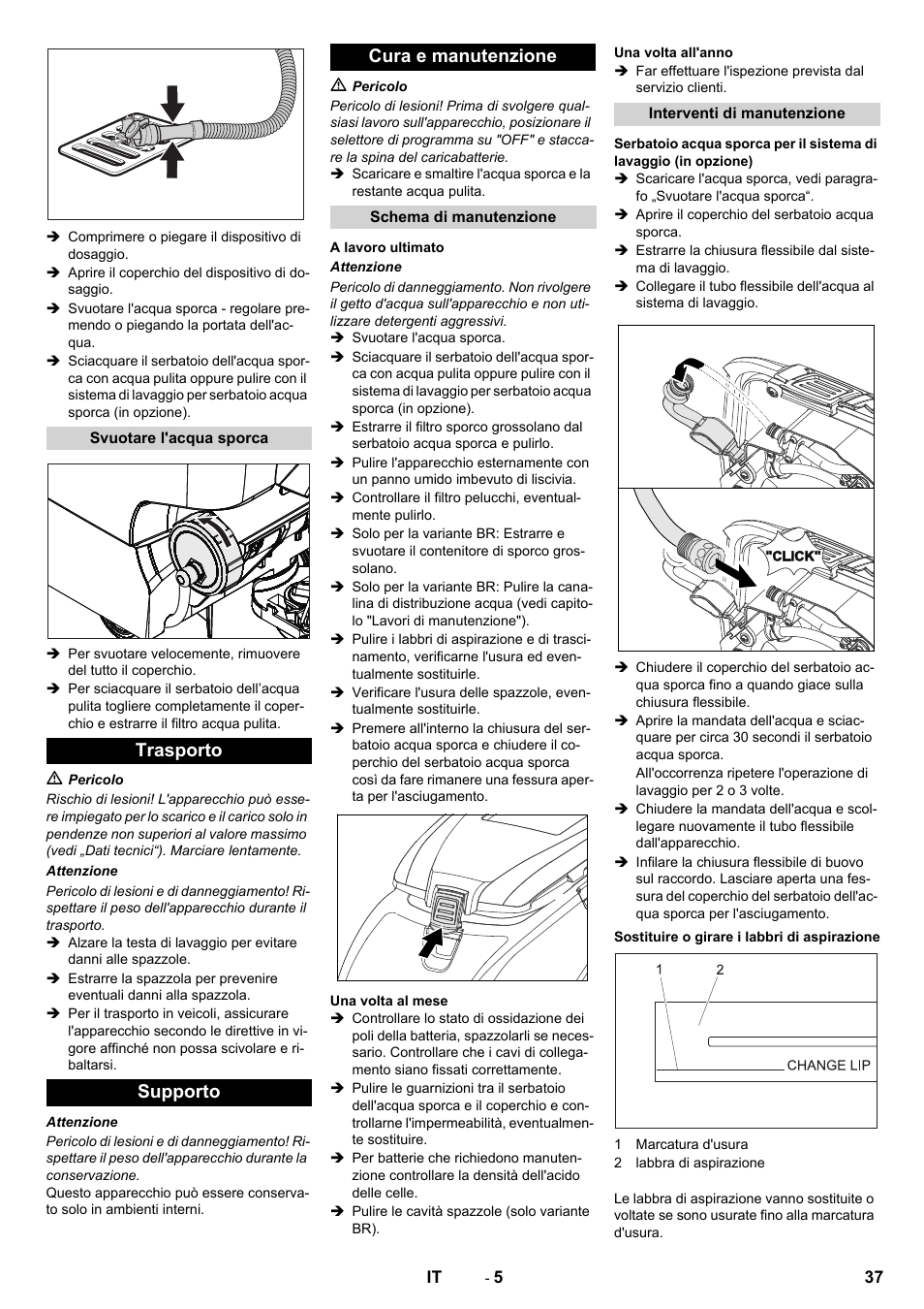 Trasporto supporto cura e manutenzione | Karcher B 40 C Ep R 55 User Manual | Page 37 / 276