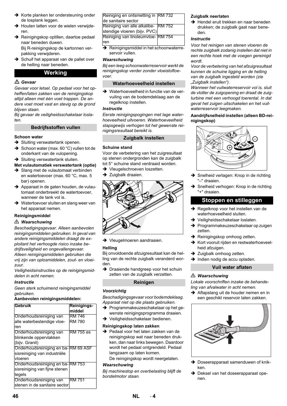 Werking, Stoppen en stilleggen | Karcher B 40 C Ep R 55 User Manual | Page 46 / 276