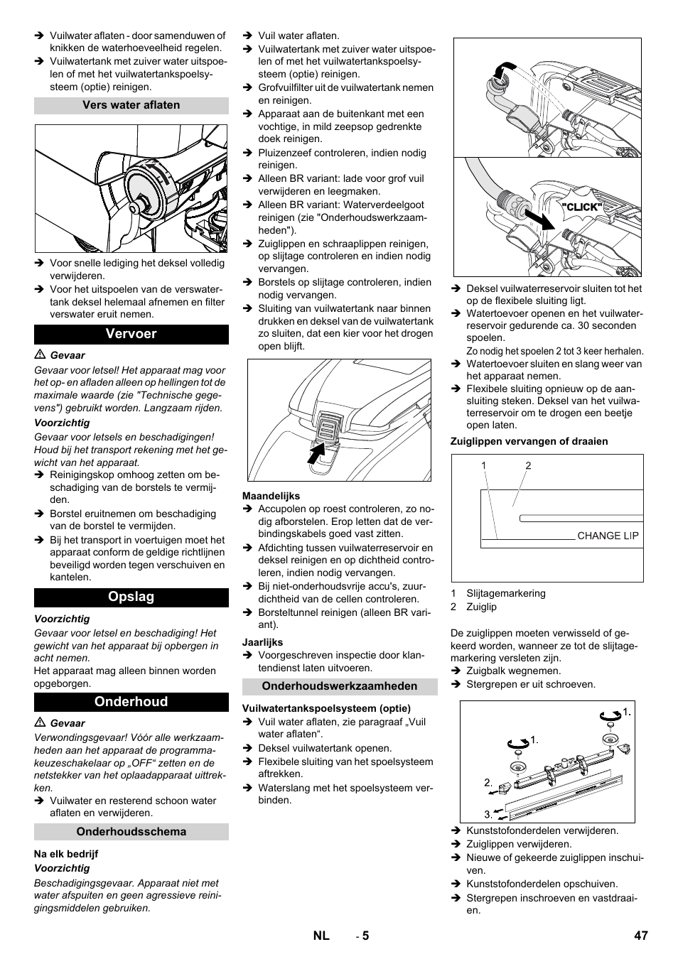 Vervoer opslag onderhoud | Karcher B 40 C Ep R 55 User Manual | Page 47 / 276