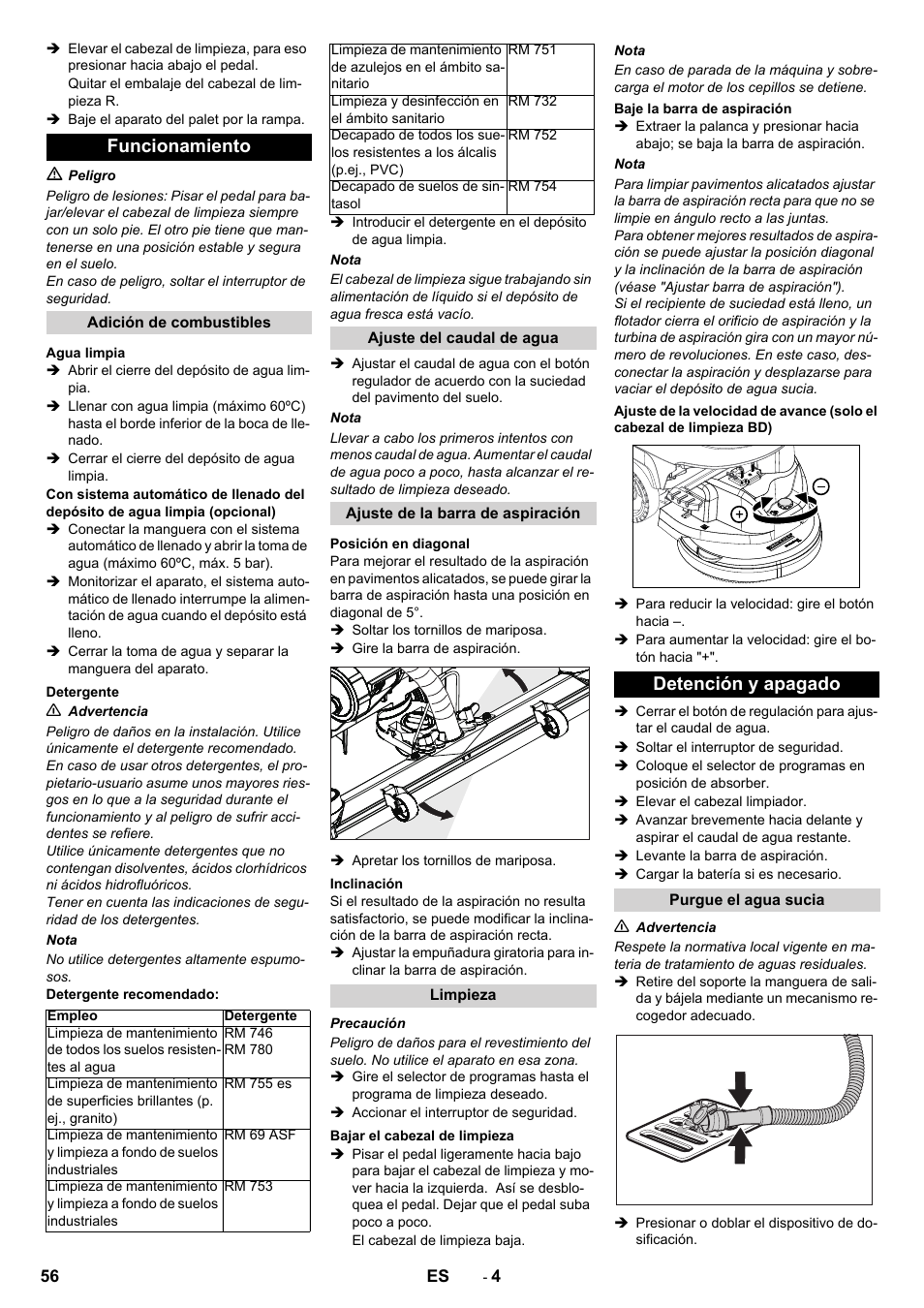 Funcionamiento, Detención y apagado | Karcher B 40 C Ep R 55 User Manual | Page 56 / 276