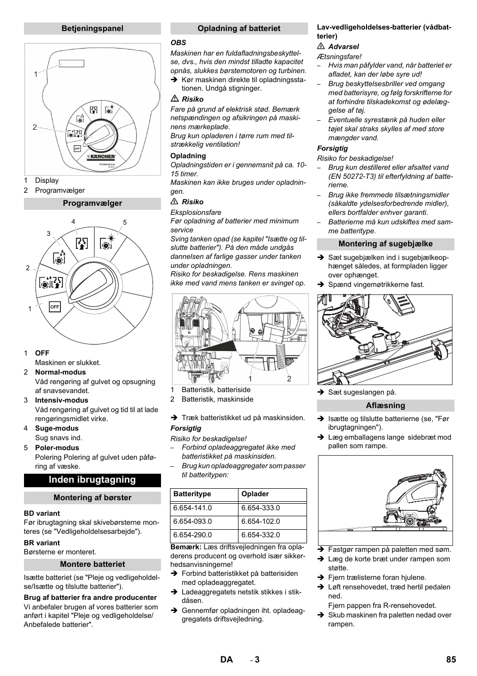 Inden ibrugtagning | Karcher B 40 C Ep R 55 User Manual | Page 85 / 276