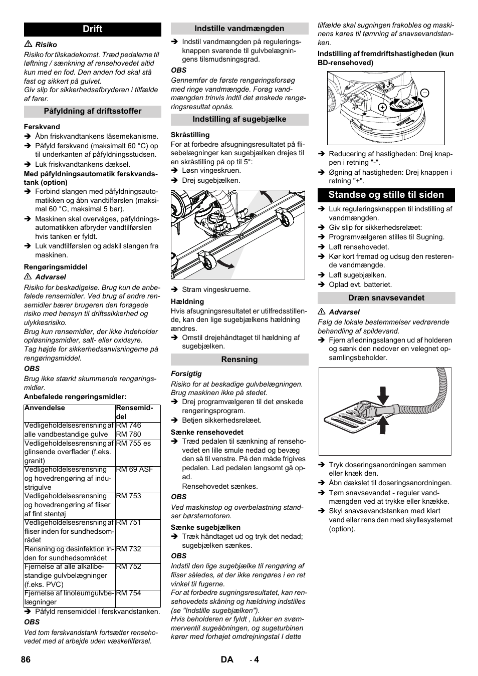 Drift, Standse og stille til siden | Karcher B 40 C Ep R 55 User Manual | Page 86 / 276