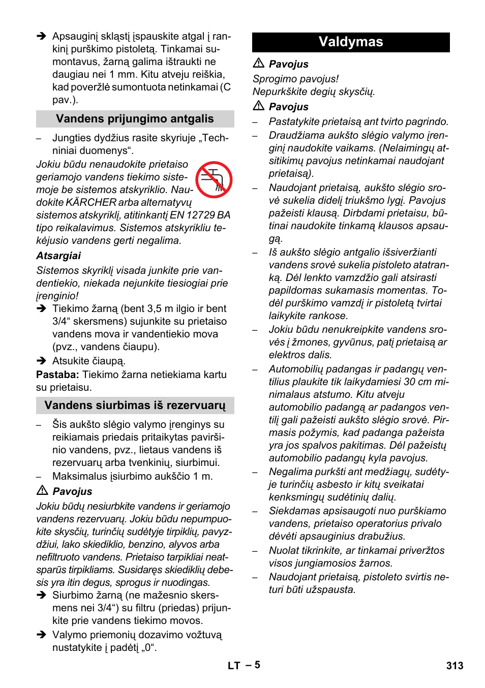 Vandens prijungimo antgalis, Vandens siurbimas iš rezervuarų, Valdymas | Karcher HDS 801 B User Manual | Page 313 / 332