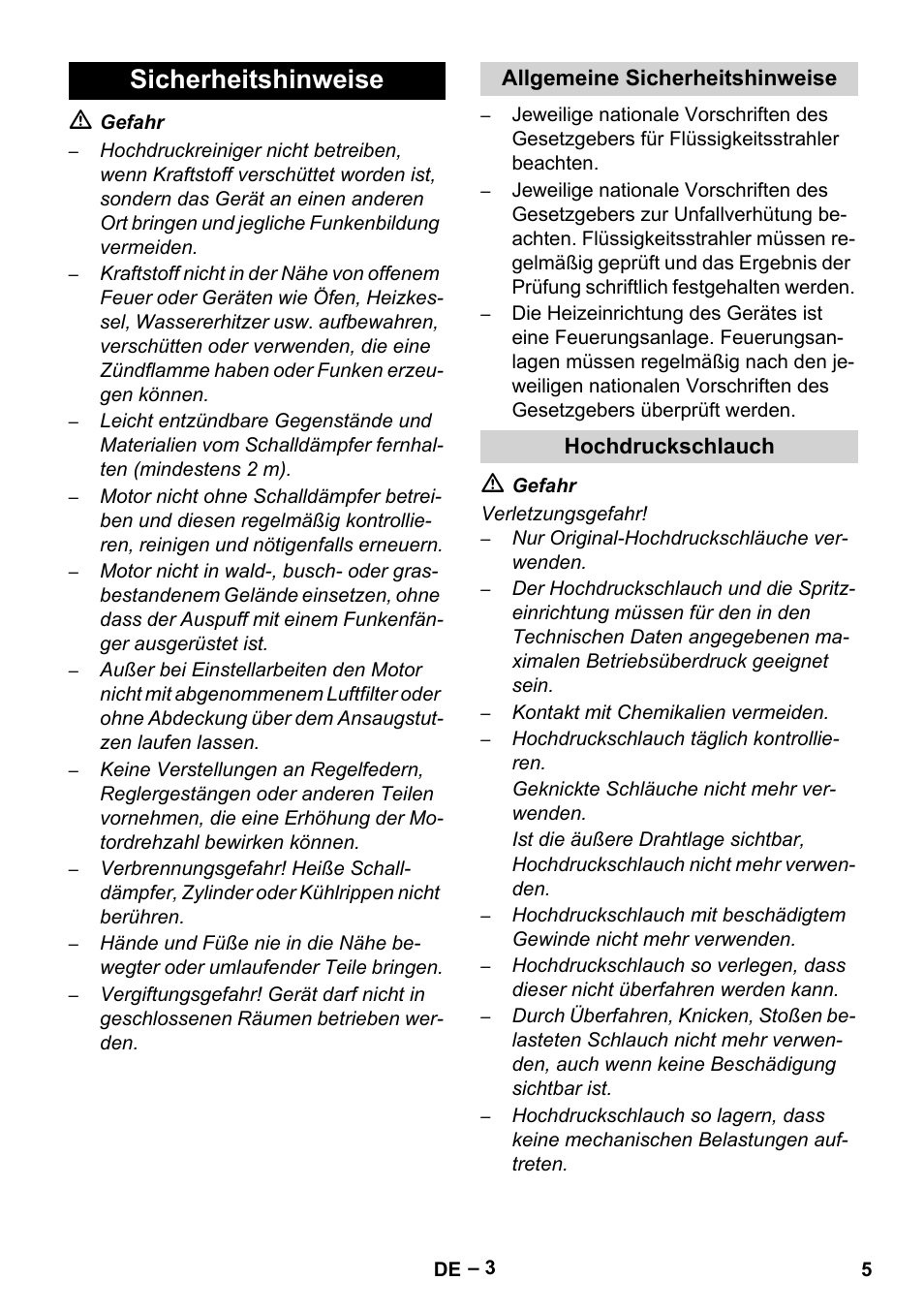 Sicherheitshinweise, Allgemeine sicherheitshinweise, Hochdruckschlauch | Karcher HDS 801 B User Manual | Page 5 / 332