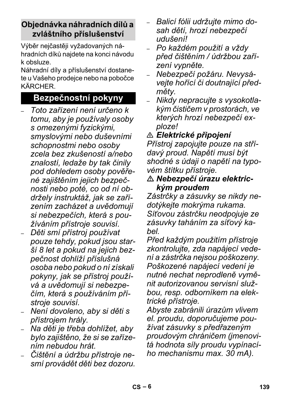 Bezpečnostní pokyny | Karcher MV 5 User Manual | Page 139 / 260