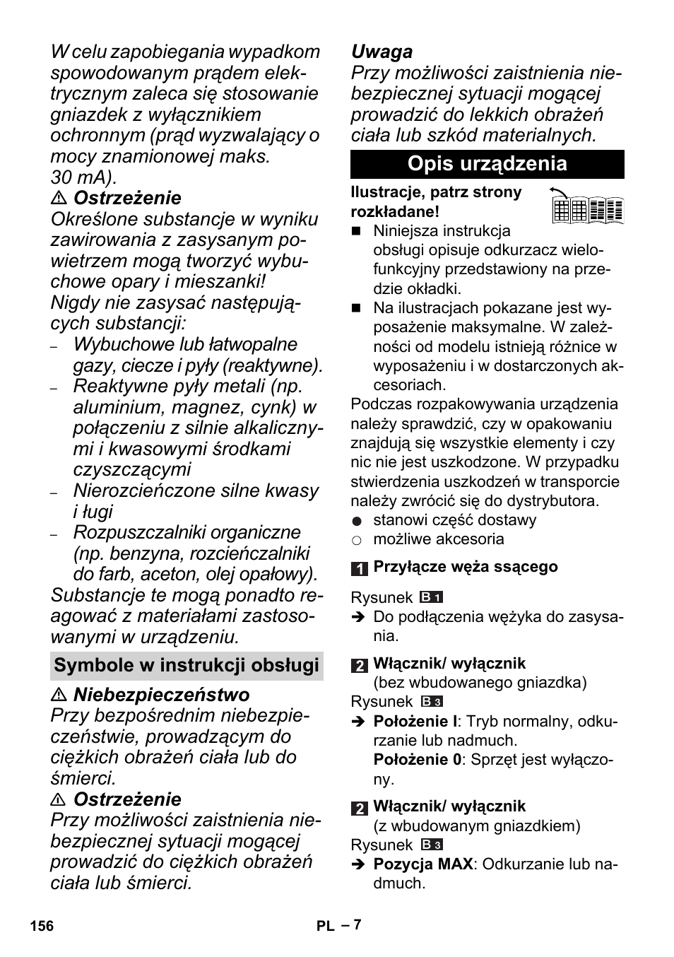 Symbole w instrukcji obsługi, Opis urządzenia | Karcher MV 5 User Manual | Page 156 / 260