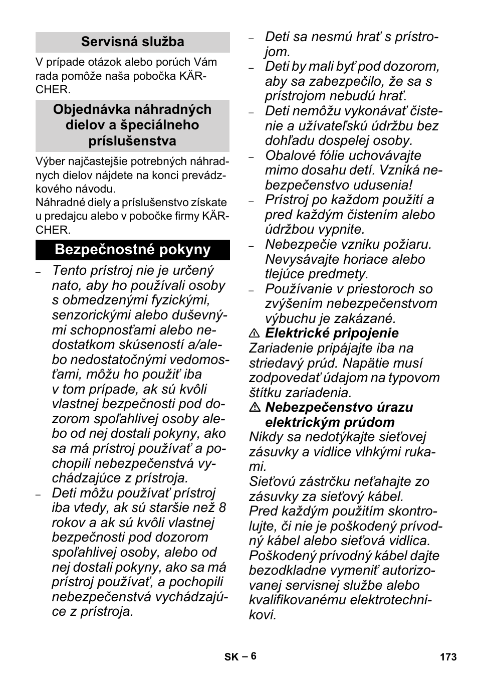 Servisná služba, Bezpečnostné pokyny | Karcher MV 5 User Manual | Page 173 / 260