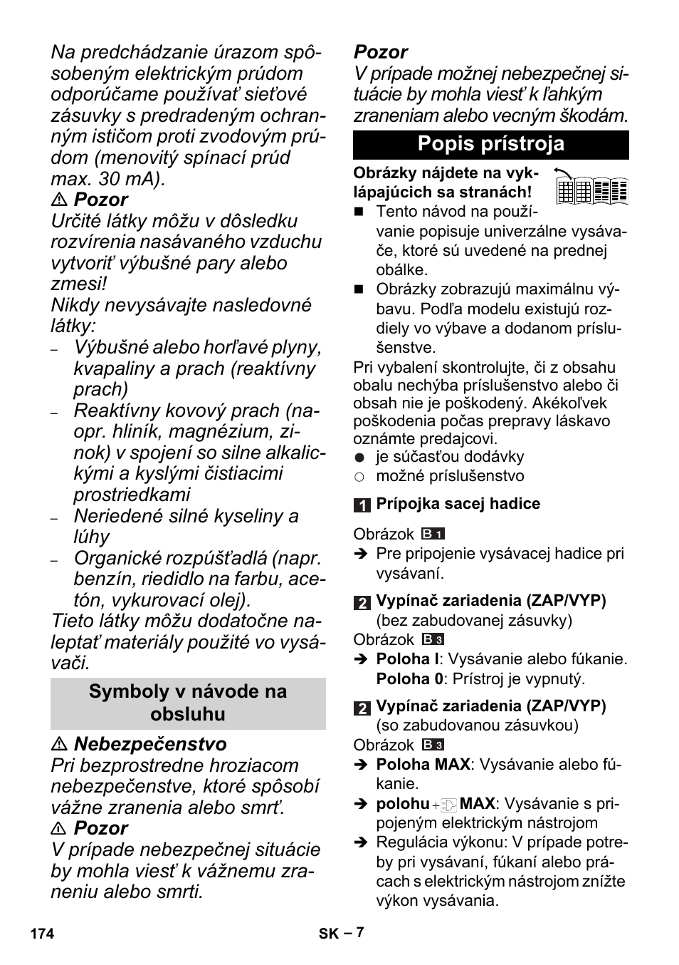 Symboly v návode na obsluhu, Popis prístroja | Karcher MV 5 User Manual | Page 174 / 260