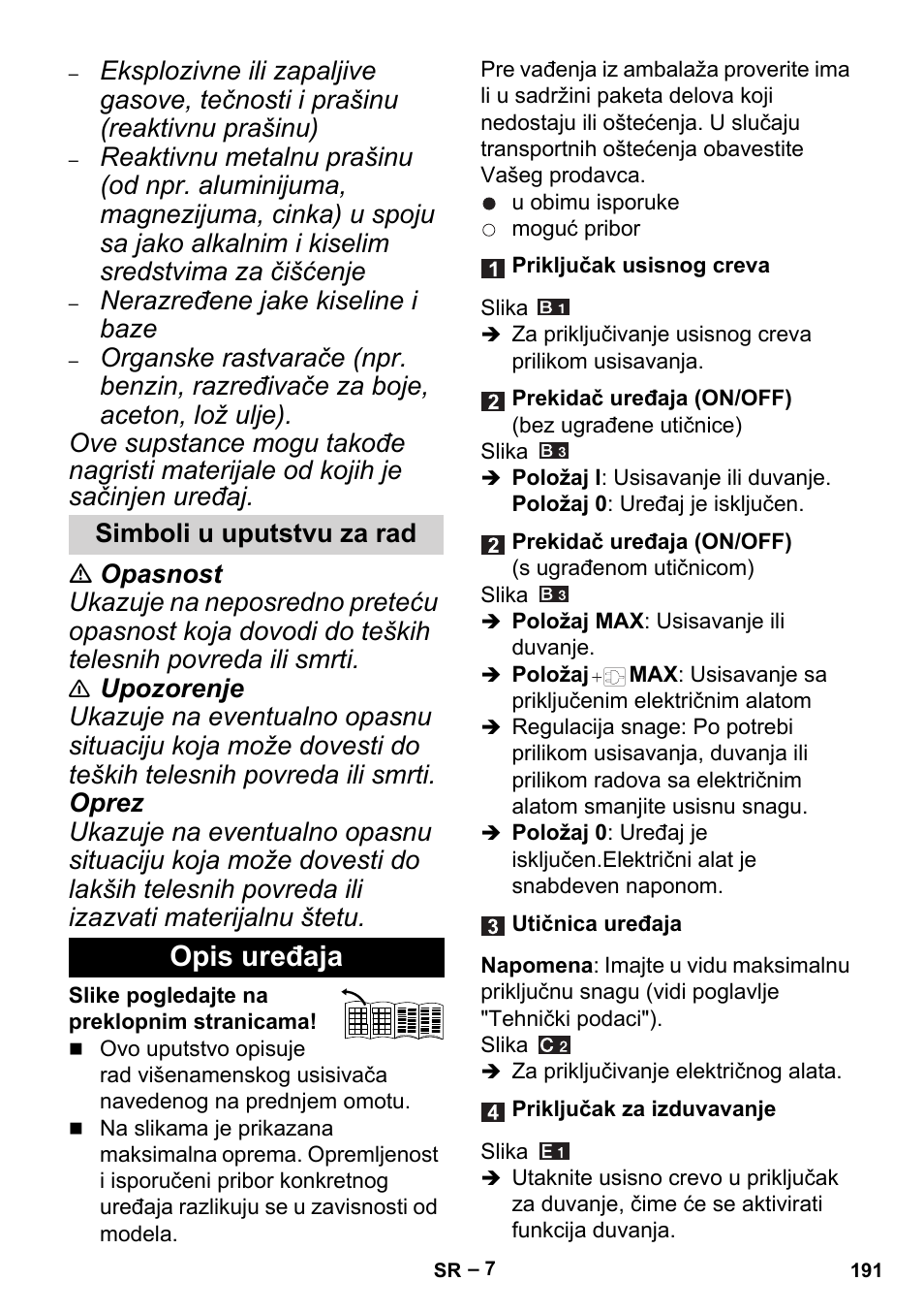 Simboli u uputstvu za rad, Opis uređaja | Karcher MV 5 User Manual | Page 191 / 260
