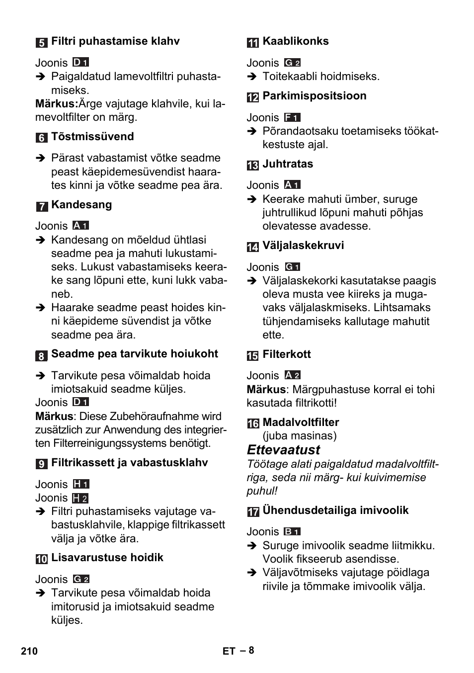 Ettevaatust | Karcher MV 5 User Manual | Page 210 / 260