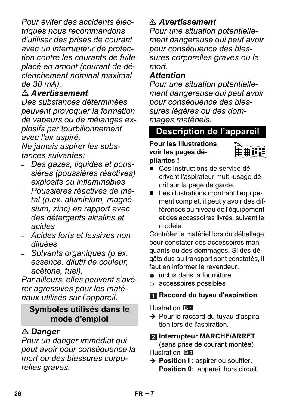 Symboles utilisés dans le mode d'emploi, Description de l’appareil | Karcher MV 5 User Manual | Page 26 / 260