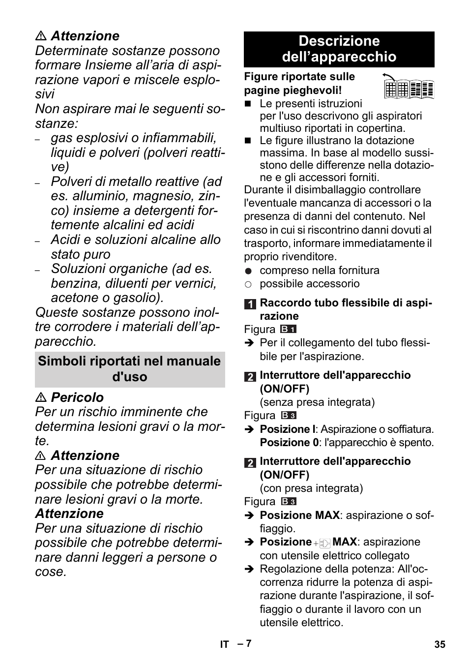 Simboli riportati nel manuale d'uso, Descrizione dell’apparecchio | Karcher MV 5 User Manual | Page 35 / 260