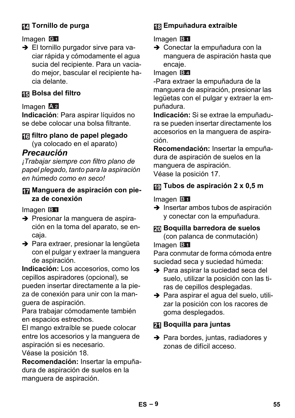 Precaución | Karcher MV 5 User Manual | Page 55 / 260