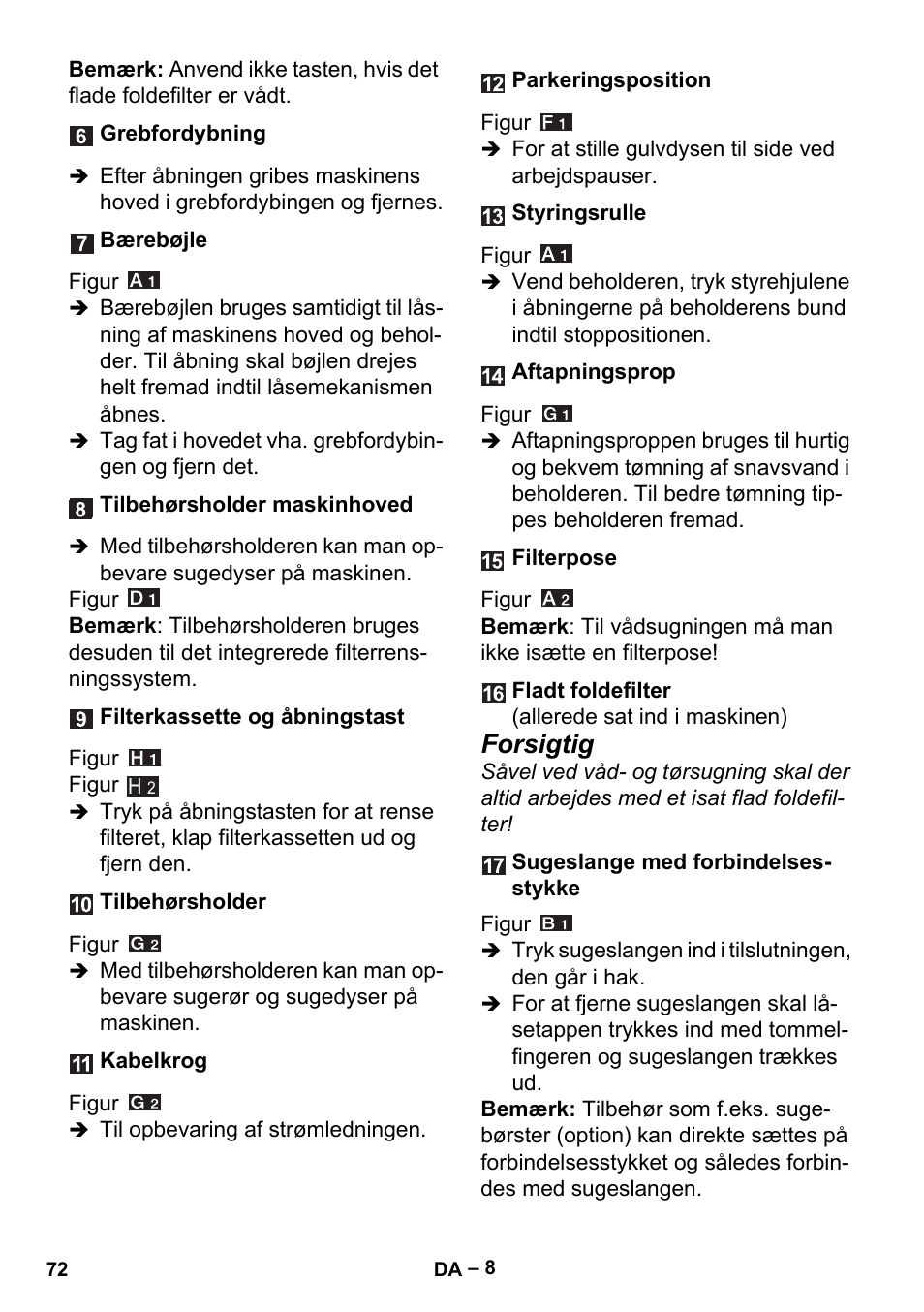 Forsigtig | Karcher MV 5 User Manual | Page 72 / 260