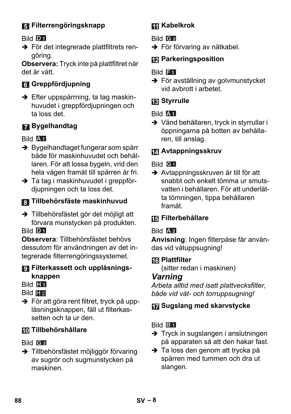 Varning | Karcher MV 5 User Manual | Page 88 / 260