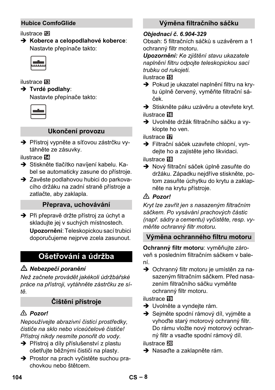 Ošetřování a údržba | Karcher VC 6200 User Manual | Page 104 / 188