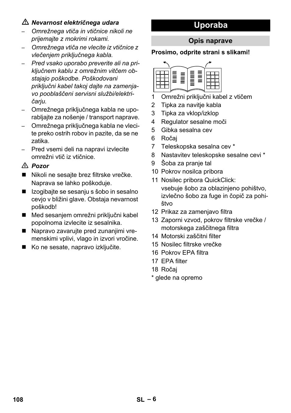 Uporaba | Karcher VC 6200 User Manual | Page 108 / 188