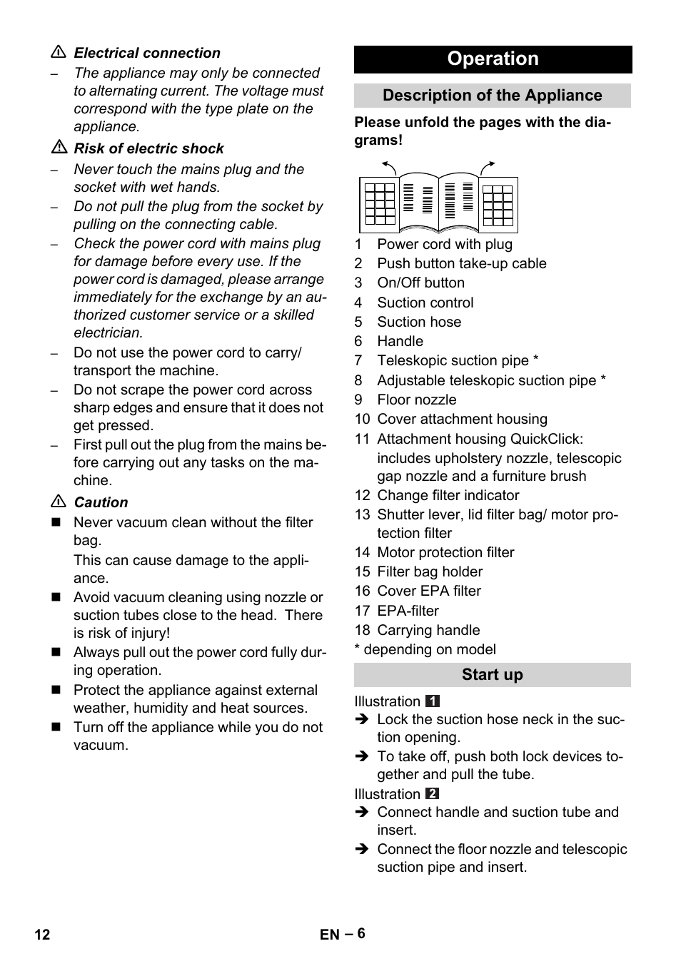 Operation | Karcher VC 6200 User Manual | Page 12 / 188