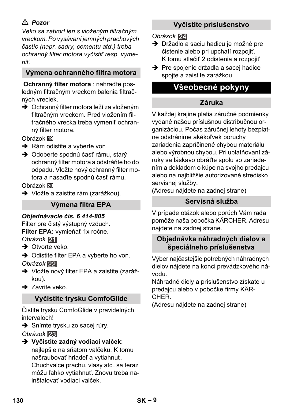 Všeobecné pokyny | Karcher VC 6200 User Manual | Page 130 / 188